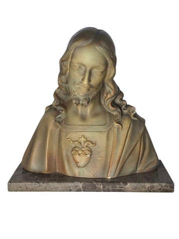 G. Marlon - Beeld, Jezus op marmeren voet - 28 cm - Gips -
