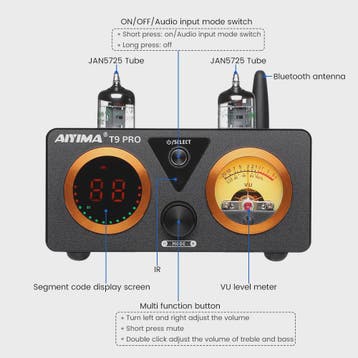 AIYIMA T9 PRO HiFi Bluetooth 5.2 Tube Versterker met VU Mete, Verzenden, Nieuw