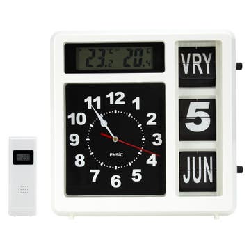 Grote analoge wandklok met temperatuurweergave, wit, Huis en Inrichting, Ophalen of Verzenden, Nieuw
