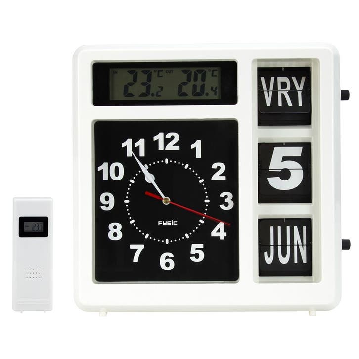 Grote analoge wandklok met temperatuurweergave, wit, Huis en Inrichting, Woonaccessoires | Klokken, Nieuw, Ophalen of Verzenden