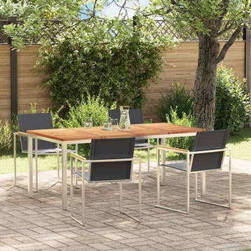 vidaXL Tuin eettafelset 5 st Massief Teakhout en RVS, Verzenden, Nieuw, 5 zitplaatsen