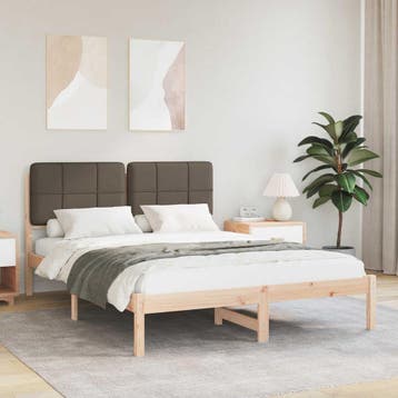 vidaXL Bedframe met Gevoerd Hoofdgedeelte Taupe 135 x 190 cm, Verzenden, Nieuw, Twijfelaar, Hout