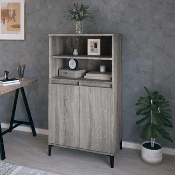 vidaXL buffetkast Grijs Sonoma 60 x 36 x 110 cm Bewerkt hout, Huis en Inrichting, Verzenden, 100 tot 150 cm, Nieuw, 50 tot 100 cm