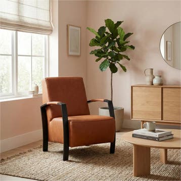 Leren fauteuil Glory - Rancho Cognac (cognac), Nieuw, Ophalen of Verzenden, 50 tot 75 cm, Industrieel, Modern