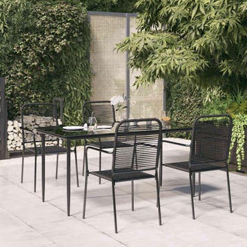 vidaXL 5-delige Tuinset katoenen touw en staal zwart, Tuin en Terras, 4 zitplaatsen, Verzenden, Nieuw, Rvs