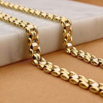 Bicolor gouden panterschakel ketting, Sieraden, Tassen en Uiterlijk, Kettingen, Ophalen of Verzenden, Gebruikt, Goud, Goud