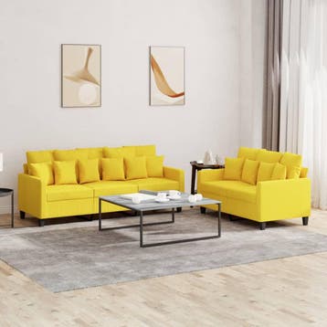 vidaXL 2-delige Loungeset met kussens stof lichtgeel, Huis en Inrichting, Verzenden, Nieuw, Minder dan 150 cm, Stof