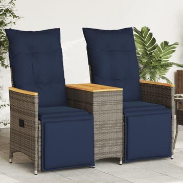 vidaXL Tuinbank 2-zits verstelbaar met tafel poly rattan, Verzenden, Nieuw