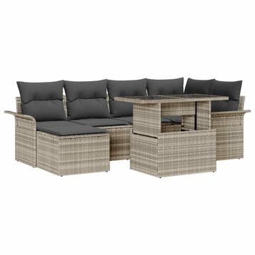 vidaXL Tuin Sofa Set met kussen met opslag 7 pcs Lichtgrijs, Verzenden, Nieuw, Rotan, 7 zitplaatsen