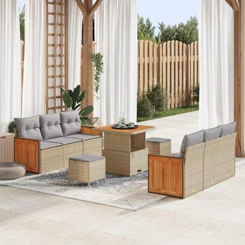 vidaXL Tuinbankenset 11 st 8-Aantal zitplaatsen Beige en, Tuin en Terras, Verzenden, Nieuw, Meer dan 8 zitplaatsen