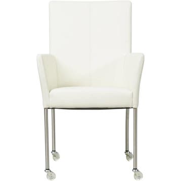 Leren eetkamerstoel Comfort met wieltjes en armleuning -, Huis en Inrichting, Stoelen, Wit, Nieuw, Leer, Ophalen of Verzenden