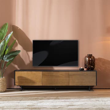 50% Korting: Tv-meubel Thomas zwart/rustiek eiken 180 cm, Ophalen, Zo goed als nieuw, Industrieel, Scandinavisch, Modern