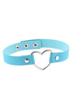 Choker Blauw Hartje Pu Leer Collar Ketting Hart Halsband Lol, Kunststof, Verstelbaar, Blauw, Nieuw