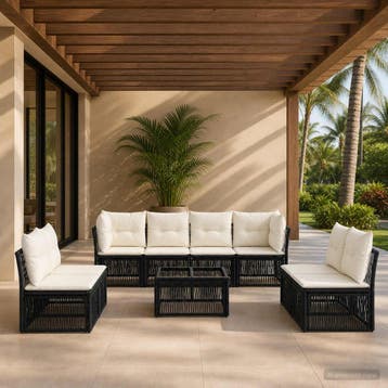 vidaXL Tuinbankenset 9 st Zwart poly rattan, Verzenden, Nieuw, Meer dan 8 zitplaatsen