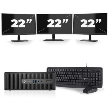 HP ProDesk 400 G3 SFF -   i3-6e  - 8GB  - 256GB  + 3x 22 inc, Qwerty, Verzenden, 8 GB, Refurbished