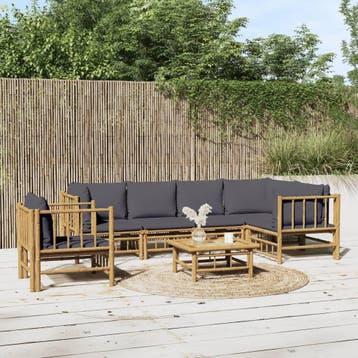 vidaXL 7-delige Loungeset met kussens bamboe donkergrijs, Verzenden, Nieuw, Hout, Loungeset