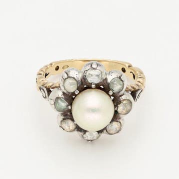 Ring - 14 karaat Geel goud, Zilver - Parel - Roos geslepen, Nieuw