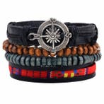 Fako Bijoux - Armband - Leder - Set Vintage - Kompas, Verzenden, Nieuw