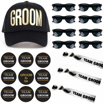 Groom to Be sjerp met 15 buttons Groom en Team Groom, Ophalen of Verzenden, Nieuw, Zwart, Accessoires