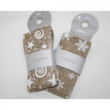 Jute band Winterse opdruk Sneeuwvlok 60 mm 200 cm, Ophalen of Verzenden, Nieuw