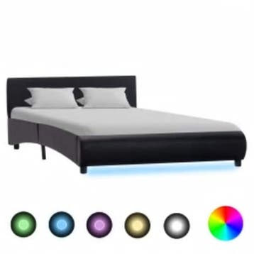 vidaXL Bedframe met LED kunstleer zwart 140x200 cm, Overige materialen, Verzenden, Zwart, 140 cm