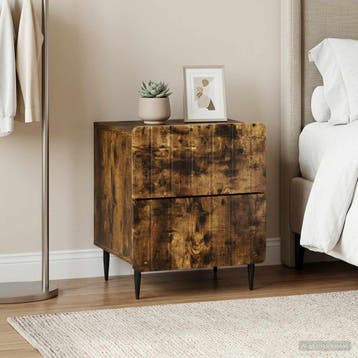 vidaXL Nachtkastje 2 st Gerookt eiken 43 x 34,5 x 49,5 cm, Minder dan 45 cm, Verzenden, Nieuw, Minder dan 55 cm