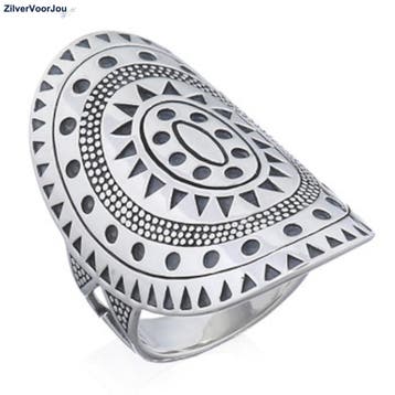 Zilveren grote mandala art ring, Verzenden, Nieuw, Zilver