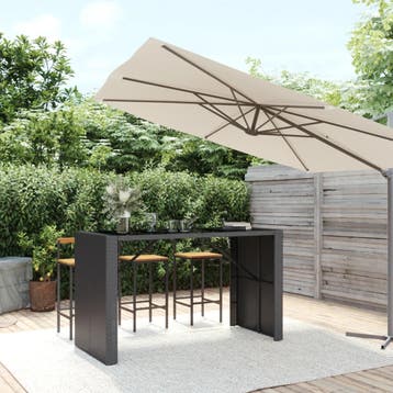vidaXL Bartafel met glazen blad 185x80x110 cm poly rattan, Tuin en Terras, Tuintafels, Verzenden, Nieuw