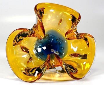 Egermann - Kom - Glas - amberkleurige glazen kom, Antiek en Kunst, Antiek | Glas en Kristal