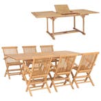 vidaXL 7-delige Tuinset 150-200x100x75 cm massief teakhout, Tuin en Terras, Tuinsets en Loungesets, Verzenden, 6 zitplaatsen, Teakhout