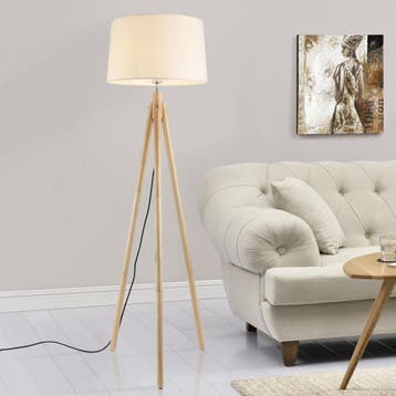 Staande lamp Tomar vloerlamp 153 cm E27 houtkleurig en wit, Huis en Inrichting, Lampen | Vloerlampen, Verzenden, Nieuw