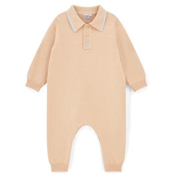 Mitch & Son Mini Boys Beige Knitted Polo Romper with Logo, Ophalen of Verzenden, Nieuw