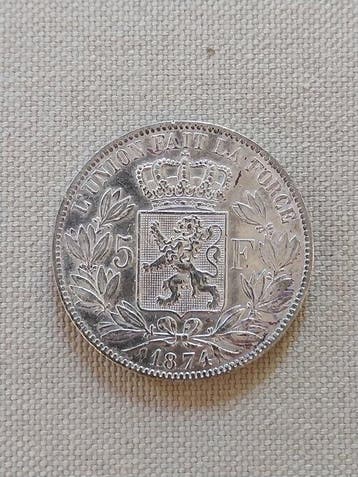 België. Leopold II. 5 Francs 1874 (Zonder minimumprijs)