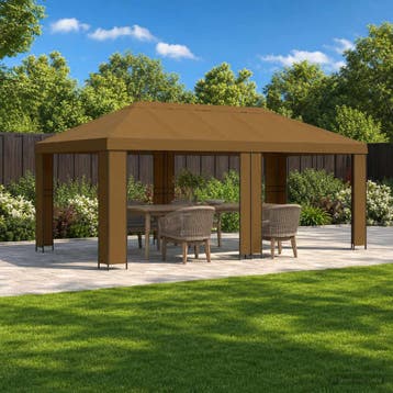 vidaXL Tuinprieel 6 x 3 m Taupe Polyester en staal 190 gsm, Verzenden, Nieuw