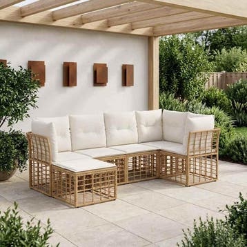 vidaXL Buiten bankenset Naturel Polyester, Verzenden, Nieuw, Rotan