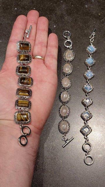 Set van 3 edelsteen armbanden – Tijgeroog, Rozenkwarts &