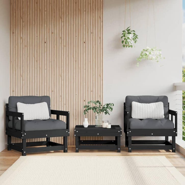 vidaXL Tuinstoelen 2 st massief grenenhout zwart, Tuin en Terras, Tuinsets en Loungesets, Tuinset, Nieuw, Verzenden