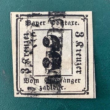 Beieren 1862 - 3 Kreuzer eerste dienstregeling einwandfei, Gestempeld