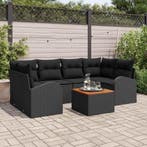 vidaXL Tuinbankenset met kussen 7 pcs Zwart poly rattan, Verzenden, Nieuw, Rotan