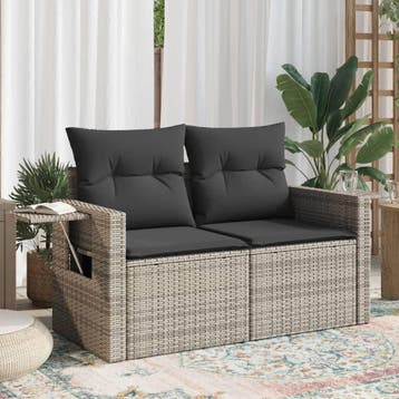 vidaXL Tuinbank 2-zits met kussens poly rattan grijs, Verzenden, Nieuw