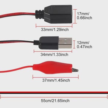 2x USB naar Alligator Klem Kabel Adapter - Male & Female voo