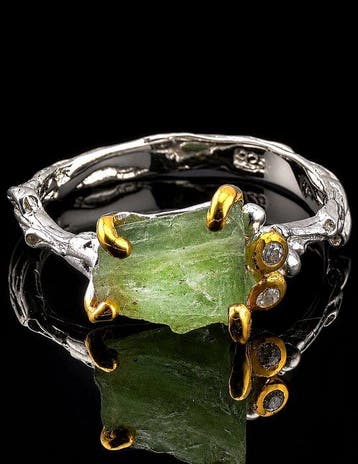 Groene tourmalijnring - 925 sterlingzilver - Organisch