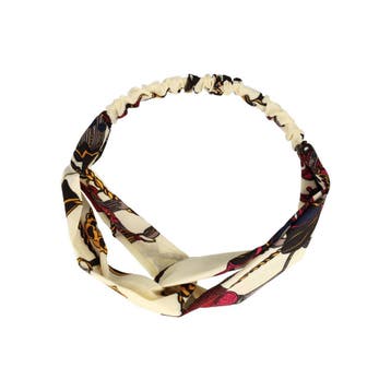 Haarband Twist 5cm – Ketting Print – Gladde Stof – Creme, Nieuw