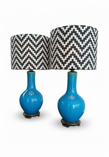 Tafellamp (2) - Diepblauw verbluffend chic - Porselein, Hout, Antiek en Kunst