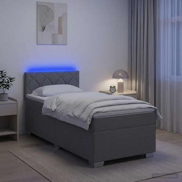vidaXL Boxspring Bed met Matras en LED Lichtgrijs 90 x 200, Verzenden, Nieuw