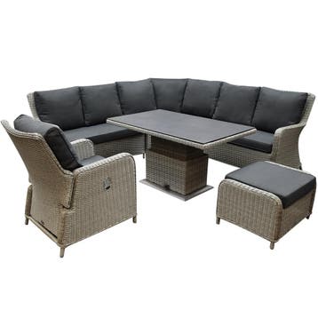 Bilbao dining hoek loungeset 6 delig grijs verstelbare tafel, Ophalen of Verzenden, Nieuw, Wicker