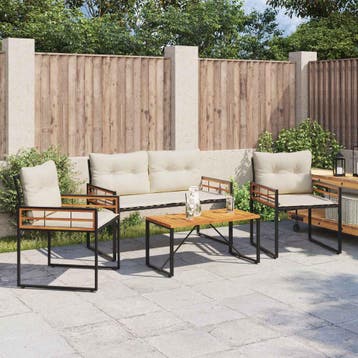 vidaXL Buitenmeubelset met kussen 4 pcs Crème, Verzenden, Nieuw, 4 zitplaatsen
