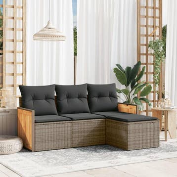 vidaXL 4-delige Loungeset met kussens poly rattan grijs, Verzenden, Nieuw, Loungeset