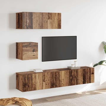 vidaXL 4-delig Tv-meubelset wandmontage bewerkt hout oud, Verzenden, Nieuw, Overige houtsoorten