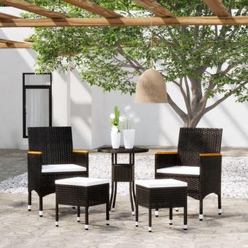 vidaXL 5-delige Loungeset poly rattan zwart, Verzenden, Nieuw, Loungeset